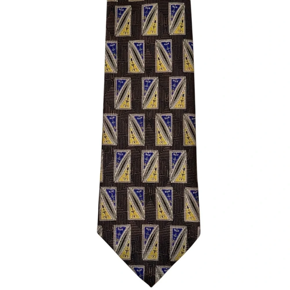 Robert Talbott Best of Class Tie Italy Silk Geometric Dark Brown 58x3.75” USA